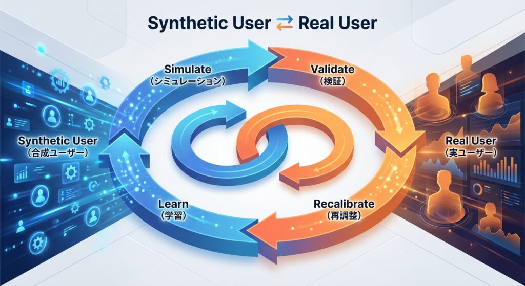 Synthetic UserとReal Userのハイブリッドモデルを示す図